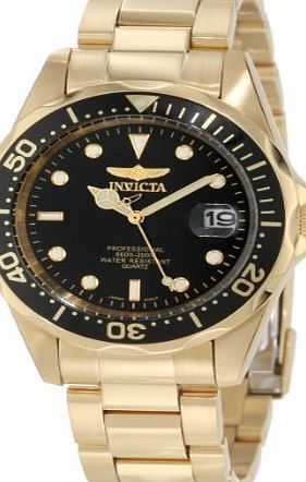 Invicta Pro Diver Unisex Quartz Watch with Black Dial Analogue Display and Stainless Steel Gold Plated Bracelet in Gold Plated Stainless Steel Case 8936