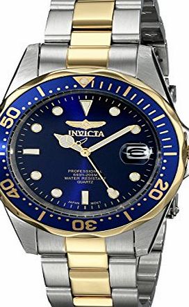 Invicta Pro Diver Unisex Quartz Watch with Blue Dial Analogue Display and Two Tone Stainless Steel Gold Plat