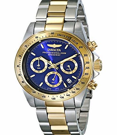 Invicta Speedway Mens Quartz Watch with Blue Dial Chronograph Display and Stainless Steel Gold Plated Bracel