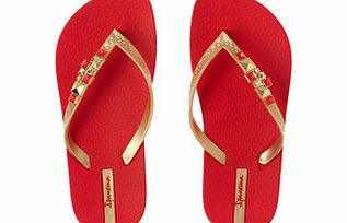 Womens Jewel II red and gold flip flops