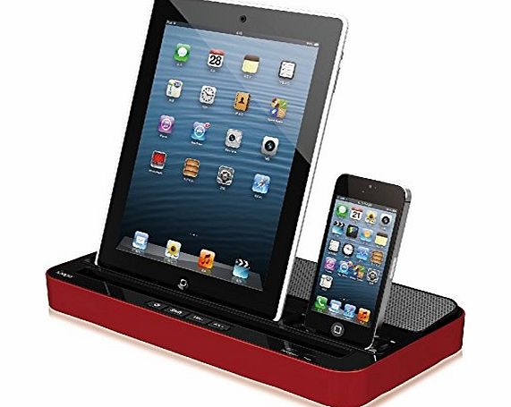 iPega New Docking Station Charger Speaker With Dual Adapter For iPad Air/4/3/2 Mini iPhone 5S/5/4S/4 Samsung ,Support IOS 7,Charging amp; audio at the same time (Red)
