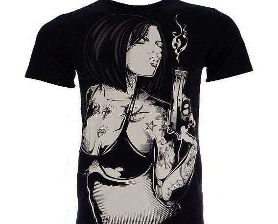 Iron Fist Smokin Barrel Tattoo Lady Mens Black T-shirt (Large)
