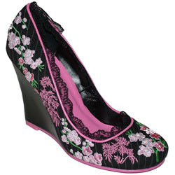 IRREGULAR CHOICE IC EMB FLOWER HIGH WEDGE