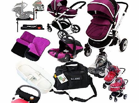 iSafe i-Safe Complete Trio Travel System Pram amp; Luxury Stroller - Plum Complete With Carseat   iSOFIX Base   iSafe Luxury Bedding Complete With Mattress   iSafe Luxury Changing Bag (Black)   iSafe Paren