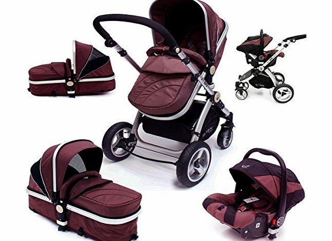 iSafe i-Safe System - Hot Chocolate Trio Travel System Pram & Luxury Stroller 3 in 1 Complete With Car