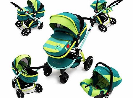 i-Safe System - Lil Friend Trio Travel System Pram & Luxury Stroller 3 in 1 Complete With Car Seat