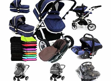 iSafe i-Safe System - Navy Trio Travel System Pram & Luxury Stroller 3 in 1 Complete With Car Seat
