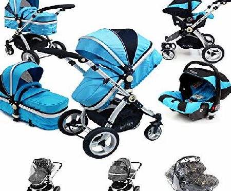 i-Safe System - Ocean Trio Travel System Pram & Luxury Stroller 3 in 1 Complete With Car Seat