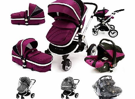 iSafe i-Safe System - Plum Trio Travel System Pram & Luxury Stroller 3 in 1 Complete With Car Seat