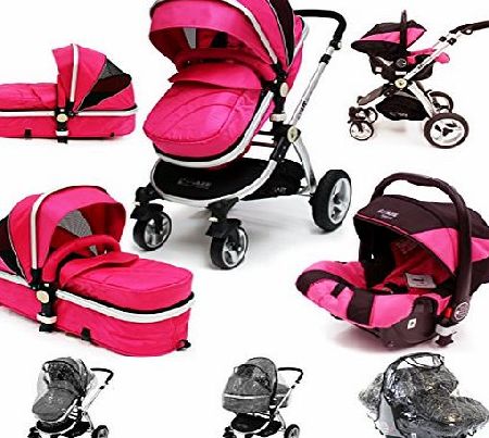iSafe i-Safe System - Raspberry (Pink) Trio Travel System Pram & Luxury Stroller 3 in 1 Complete With 