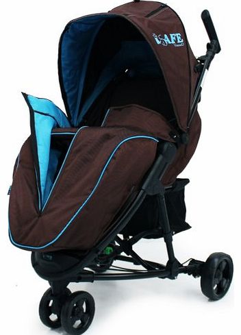 Brown Blue Three Wheeler Stroller from Birth with Tablet Smart Phone Media Pocket