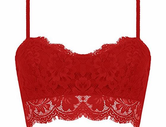 ISASSY Women Ladies Eyelash Bralet Bra Crop Top Bustiers Corsets lace flower Black white yellow color (UK10, Red)