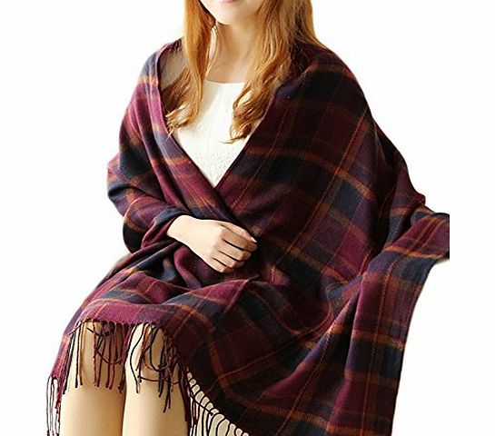 ISASSY Womens Ladies Vintage Wraps scarf scarves Elegant Tartan Plaid cashmere scarf Shawl silk Chiffon Printing Chinese long Style warm neck for autumn winter.christmas gift