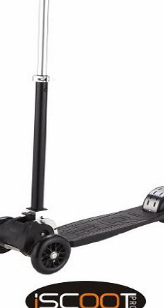 iScoot Pro v2 Tilt Kickboard Mini T-Bar 3 Wheel Kick Scooter Bobbi Board for Boys / Girls / Children - Black