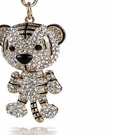 ISHOW 2014 New Cute tiger Gold Plated Alloy and Glass Diamond Key Chain Bag Charm