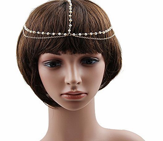 ISHOW Fashion Freshwater Pearl Hairband Gold Tone Jewelry Headpiece Chain Hairband BOHO Charm Band Hair beads chain