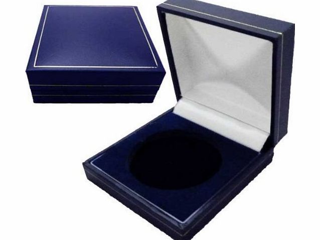 Island Stamps and Coins Coin Medal Presentation Box Display Case Single Coin 44mm Navy Blue
