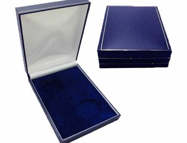 Island Stamps and Coins Coin Medal Presentation Box Display Case Two Coins 44mm Navy Blue