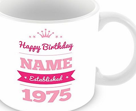 ITservices Happy Birthday Mug with Name and Year 1975 (Age 40) Personalised Mug - Customised 40th Birthday Gift - (add any name, year, age, photo, colour) Pink