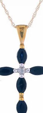 Ivy Gems 9ct Yellow Gold Black Sapphire and Diamond Marquise Cut Cross Pendant with 18 Inch Prince of Wales Chain of Length 46cm