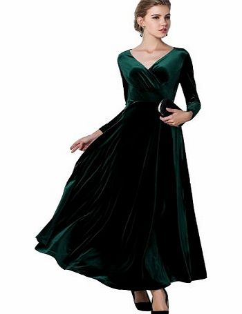 Izaac Elegant Gold Velvet Ruffle Long Sleeve Evening Party Ball Gown Long Maxi Dress (UK 12/ Asia XL, green)