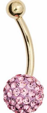Izmit 9Ct Yellow Gold Pink Glitter Ball Body Bar