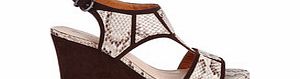 Brown snake effect wedge sandals