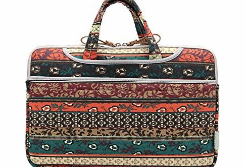 J-Bonest 13.3 Inches Bohemian Style Canvas Fabric Ultraportable Neoprene Laptop Carry Bag For HP Dell Sony Notebook Computer Macbook Air/Pro 13.3 inch Sleeve Office Tote Briefcase Carry Case