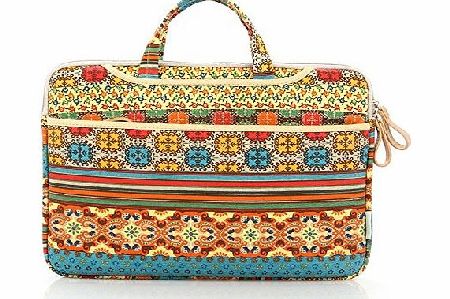 J-Bonest 15.6inch Bohemian Style Canvas Fabric Ultraportable Neoprene Laptop 15.6inch Portable Messenger Carrying Bag Case Cover For Laptop / Notebook Computer / MacBook Pro/Retina / MacBook Air