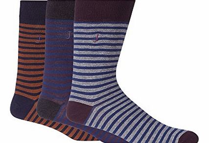 J By Jasper Conran Mens Designer Pack Of Three Wine Striped Socks L