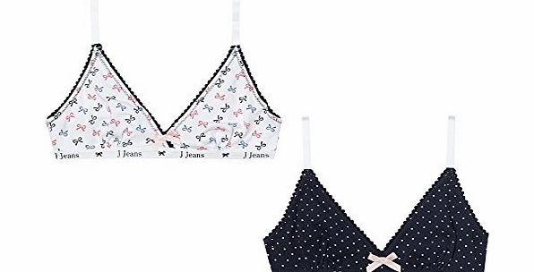 J By Jasper Conran Pack Of Two Designer Girls Navy Spot And Bow Printed Starter Bras 30A