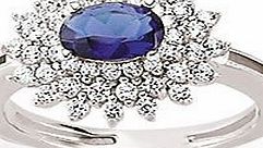 J R Jewellery 425174-O Platinum Plated Sterling Silver Sapphire Oval amp; Clear CZ Cluster Ring Size O