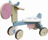 J-Tech Baby Activity Wooden Ride on Toy - Blue and White Cow Rider