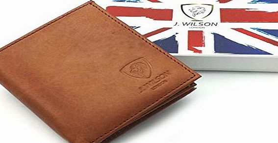 J. Wilson London Designer J Wilson Brown Real Genuine Mens High Quality Leather Wallet Purse Gift Box
