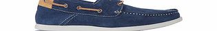 James navy and tan suede boat shoes