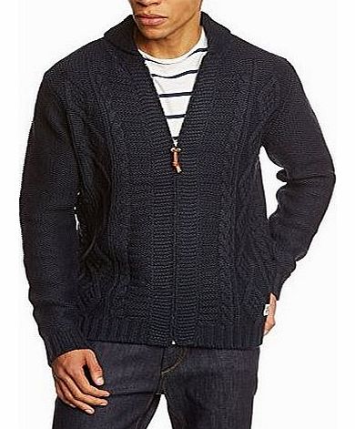  Mens Nicolai Knit Cardigan Ttt Shawl Collar Long Sleeve Cardigan, Blue (Black Navy), Large