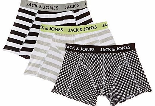 Jack & Jones Jack and Jones Mens Blont Trunks 3-Pack Striped Boxer Shorts, White, Medium