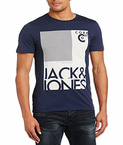 Jack and Jones Mens Box Crew Neck Short Sleeve T-Shirt, Dress Blues, Small