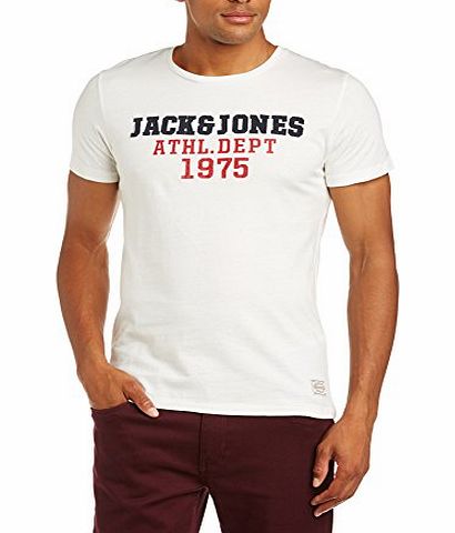 Jack and Jones Mens Field Applique Crew Neck Short Sleeve T-Shirt, White (Cloud Dancer), X-Large