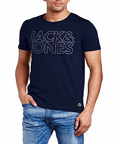 Jack and Jones Mens Fix Crew Neck Short Sleeve T-Shirt, Dress Blues, Large