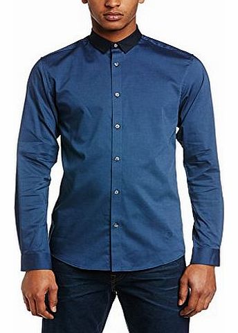 Jack and Jones Mens Frankie Slim Fit Button Down Long Sleeve Casual Shirt, Blue (Navy Blazer Slim WES), Medium