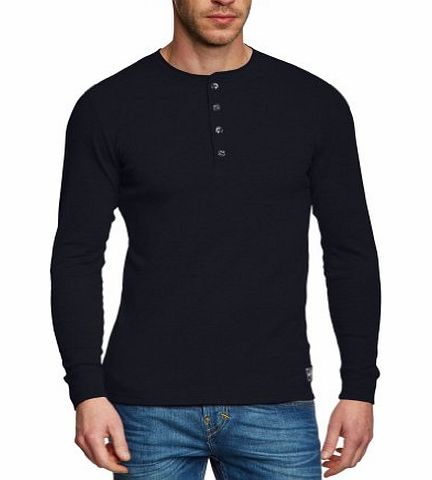 Jack and Jones Mens Jjvc Nixon Button Front Long Sleeve T-Shirt, Blue (Mood Indigo), Medium