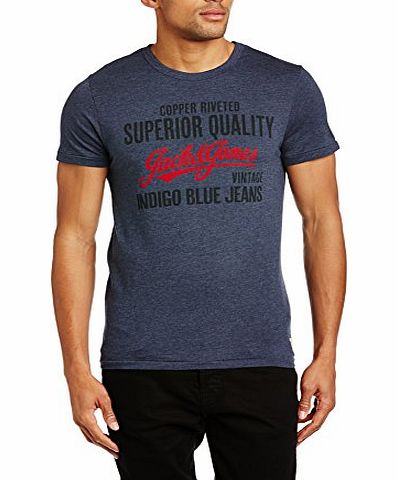 Jack and Jones Mens JJVCcustomized Crew Neck Short Sleeve T-Shirt, Blue (Mood Indigo), Large
