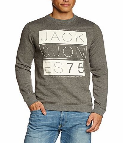 Jack and Jones Mens Kendall Crew Neck Long Sleeve Sweatshirt, Grey Melange, Large