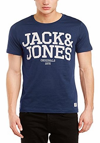 Jack and Jones Mens Mano Crew Neck Short Sleeve T-Shirt, Dress Blues, Large