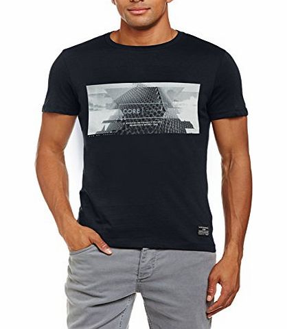 Jack and Jones Mens Mask Crew Neck Short Sleeve T-Shirt, Black, Large