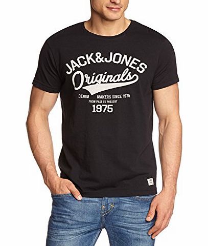 Jack and Jones Mens Raffa Crew Neck Short Sleeve T-Shirt, Black, Small