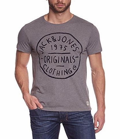 Jack and Jones Mens Write Crew Neck Short Sleeve T-Shirt, Grey Melange, Large