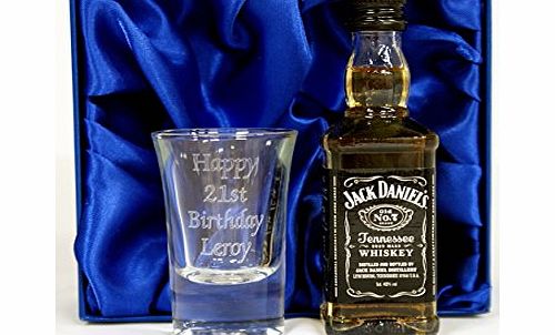 Personalised Shot Glass amp; Jack Daniels in Silk Gift Box Set For Best Man/Dad/Wedding/18th/21st/30th/40th Birthday Gift