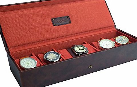 Jacob Jones by LC Designs JACOB JONES Brown Watch Box with Orange Canvas Lining